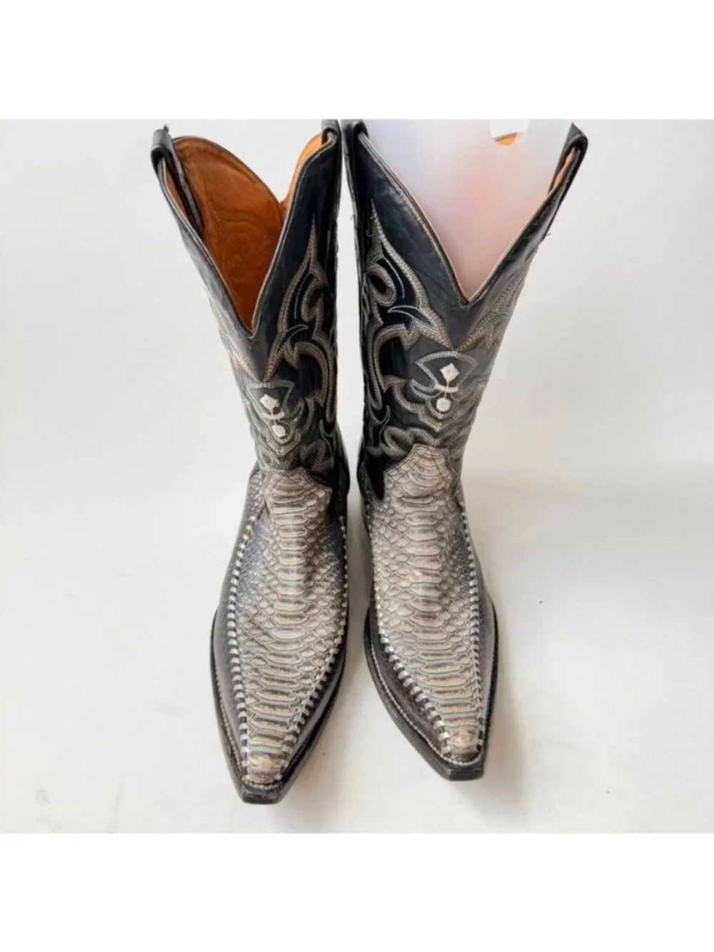 Botas Armenta Mens Size 9.5 Python Leather Western Cowboy Boots Black Green